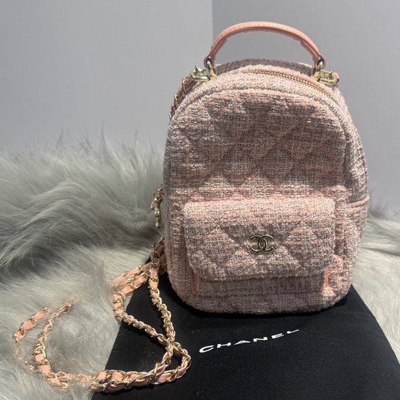 Chanel Beauty Makeup Pink Mini Tweed Backpack~NIB - Picture 1 of 9